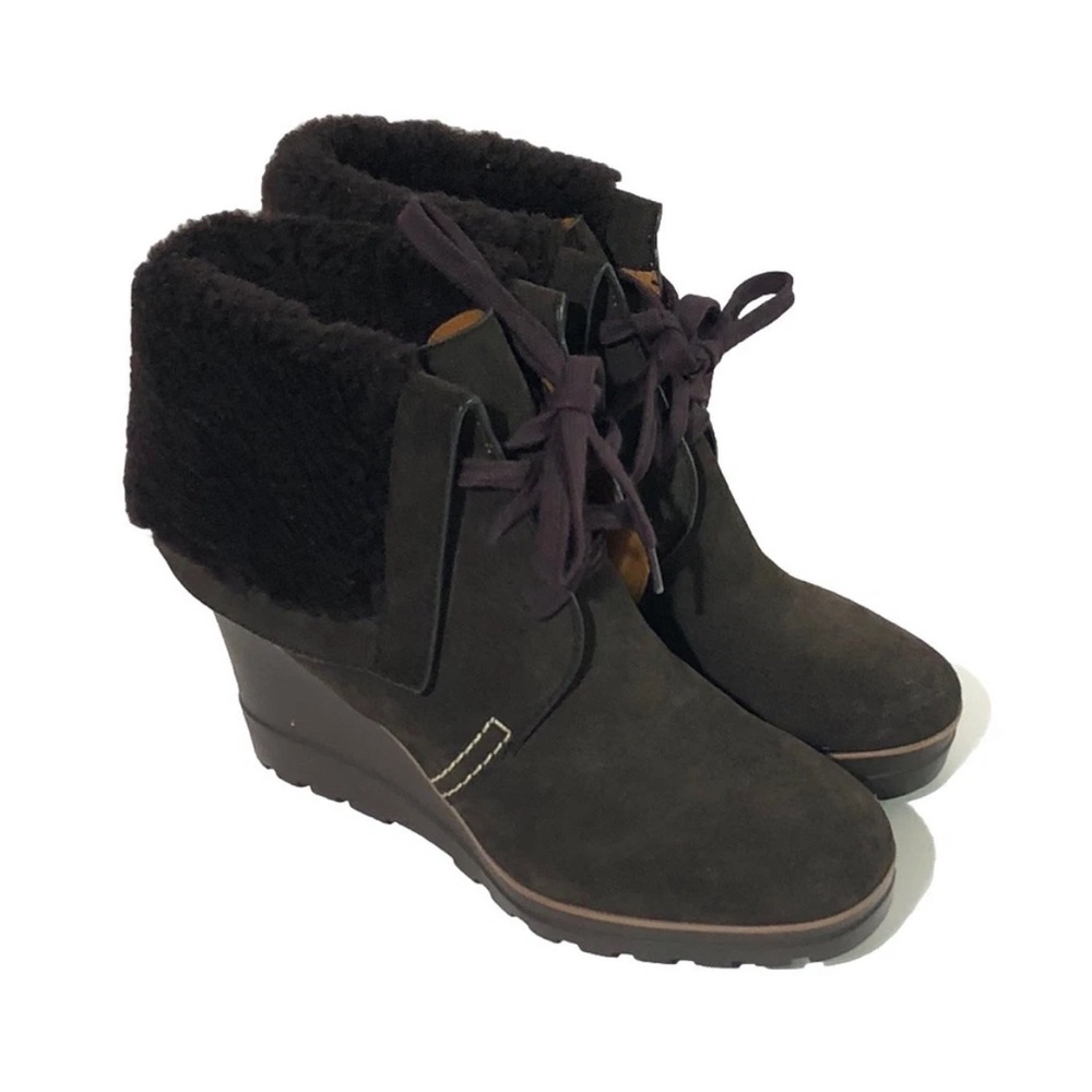 Anthropologie See by Chloe Shearling-Lined Wedge Brown Boots